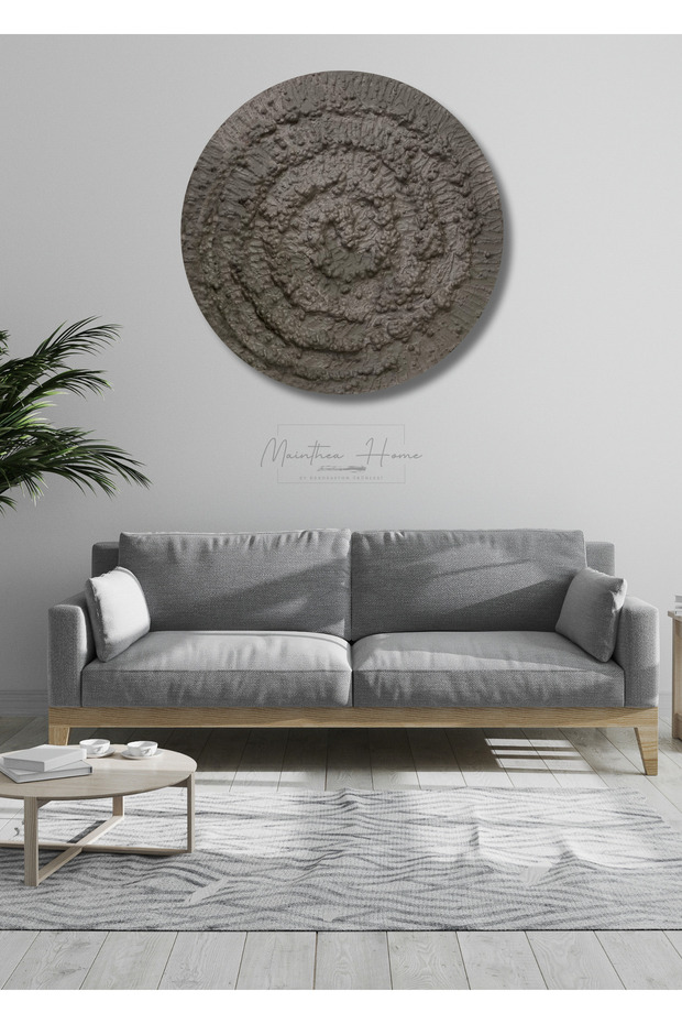 Dokulu Yuvarlak Alçı Tablo - Kozmik Döngü | El Yapımı 3D Dekoratif Duvar Tablosu - 1