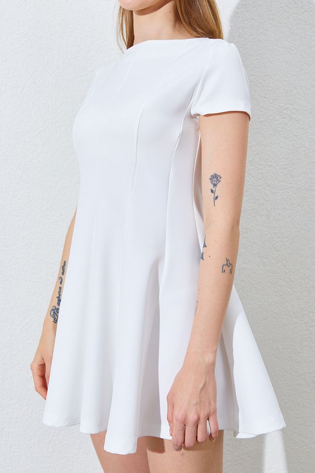 Kısa Kollu Fit & Flare Mini Elbise - Ekru | Mks281814-01 - 4