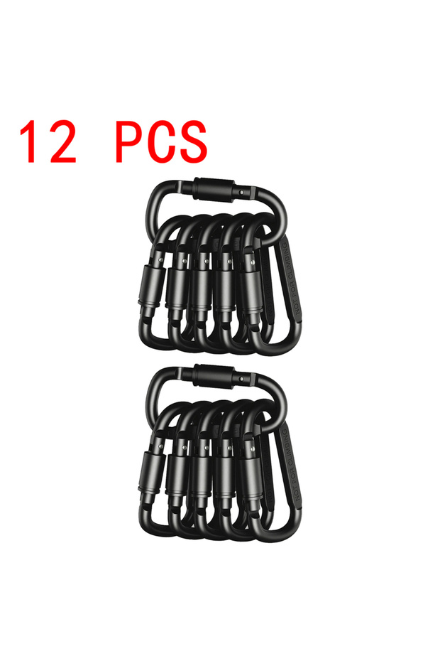 D-12 Black 4-6PCS Carabiner Set For Key Camping Survival EDC Outdoor Keychain Clip Alloy Aluminum T