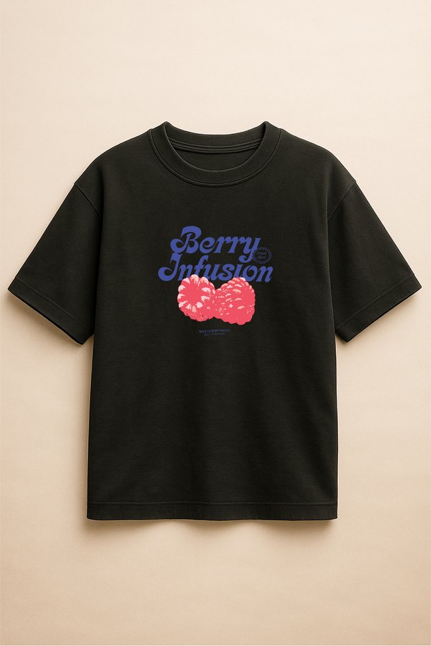 Black Color Oversize Berry Infusion Raspberry Printed Unisex T-Shirt T-Shirt