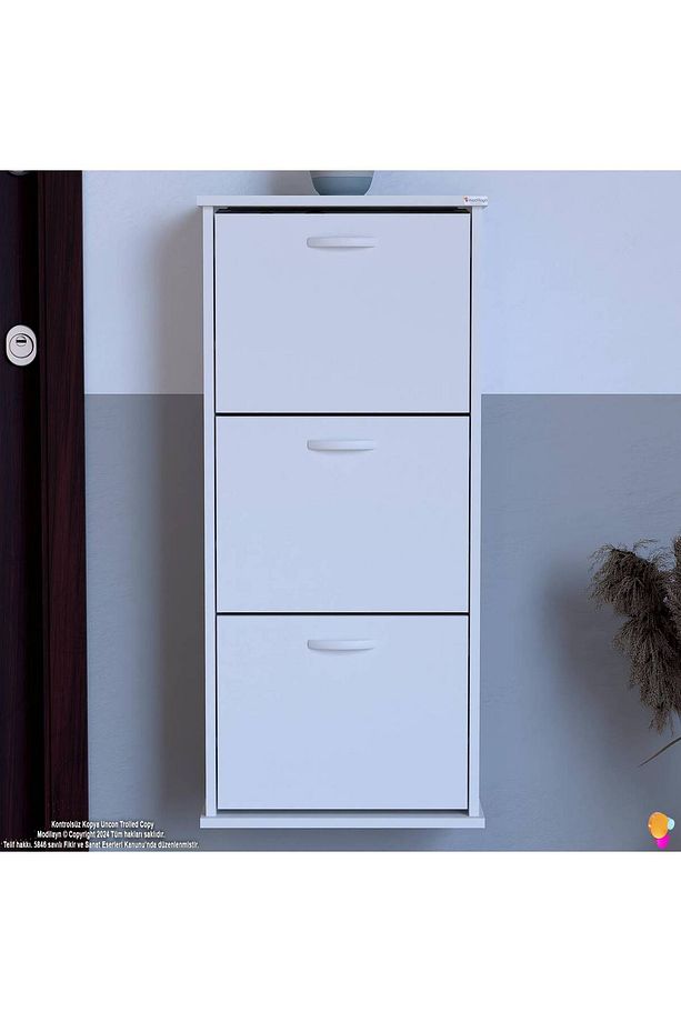 Asma Kapı Önü 52 x 107 x 25,5 cm’ lik 3 Düşer Kapak 6 Göz Bölmeli Ayakkabılık - 3