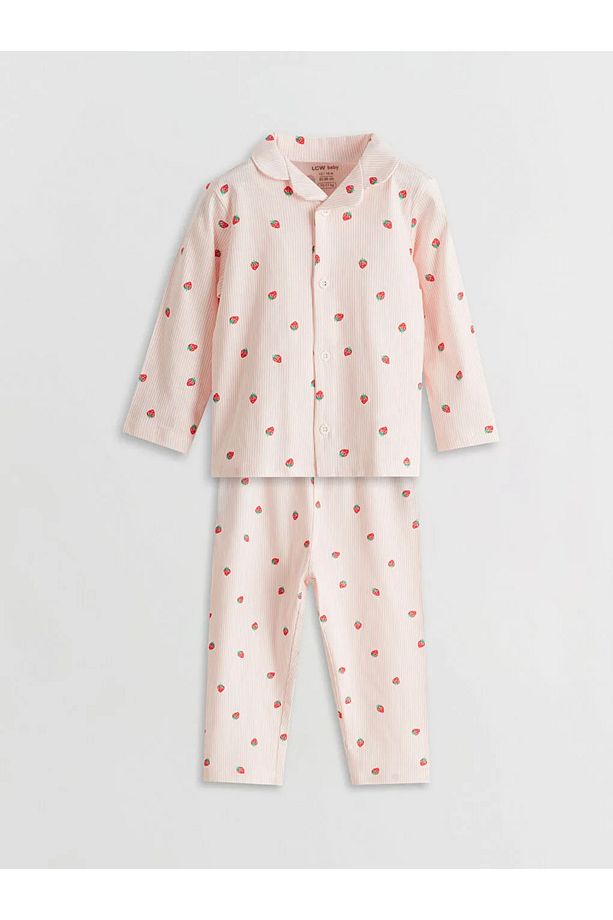 LCW baby Ekru Çilek Baskılı Kız Bebek Pijama Takım - 1