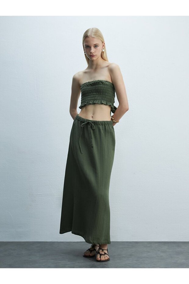 Basıc Crop Askılı Yeşil Bluz - 1