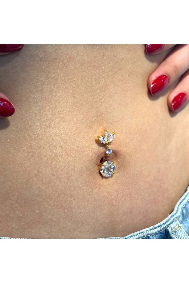 Çelik Detaylı Göbek Piercing - 5