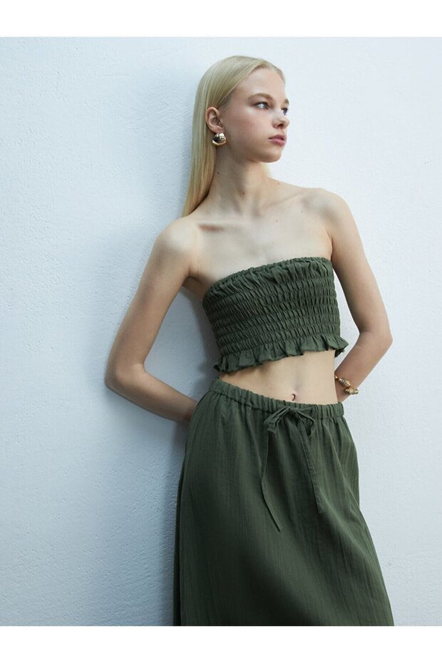 Basıc Crop Askılı Yeşil Bluz - 2