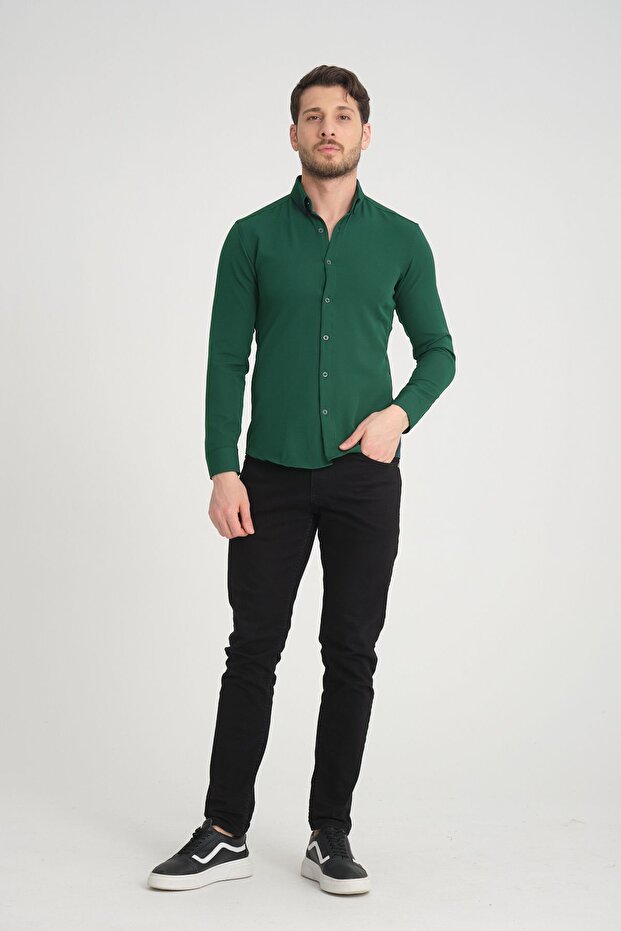 Flex Slim Fit Yumuşak Kolay Ütü Nefes Alan Erkek Gömlek - 4