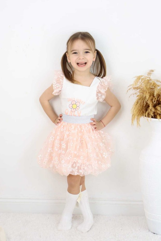 Girl Child Badi Flower Printed Balloon Skirt Bottom-Top Suit