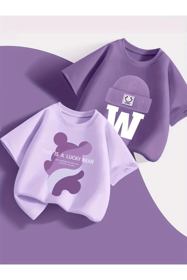 Children's Printed Set of 2 Cotton Oversize T-Shirt