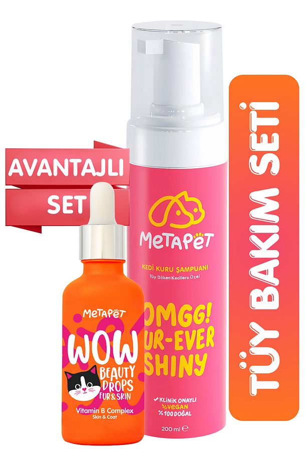 Kediler Için Tüyü Dökülmesini Engelleyici Set, Kuru Şampuan Ve Sağlığı Vitamini, Döküm Önleyici - 1