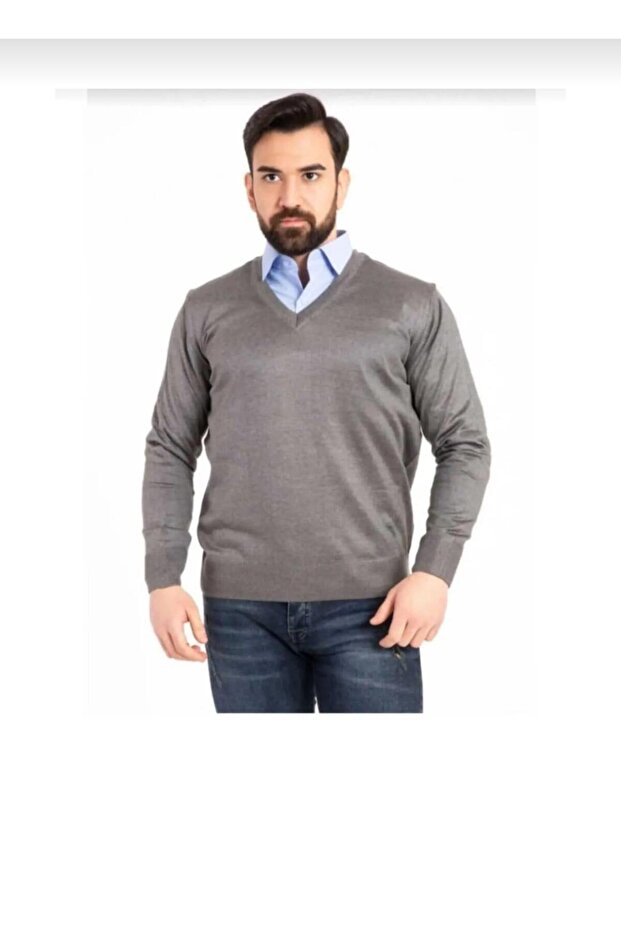 Men's Thin Wool Knitwear Knit Regular V-Neck Dad Sweater