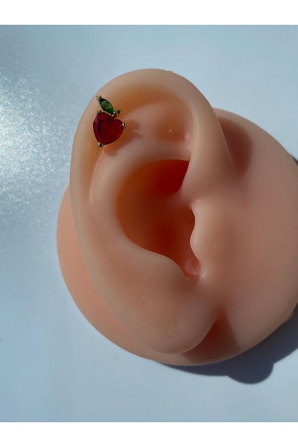 Çelik Piercing Tragus Helix Flat Kıkırdak Elma Kalp Model 8mm - 3