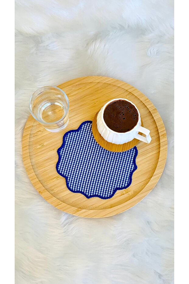 Gingham Fabric Presentation Napkin, Cocktail Napkin, Coffee Side Presentation Holder, Embroidered Presentation Napkin Set of 6
