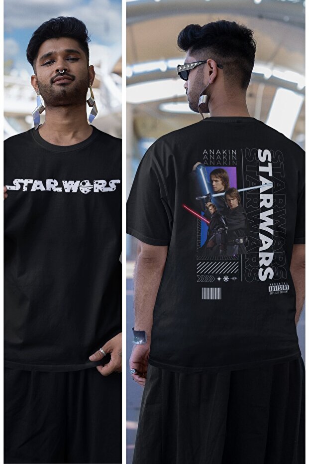 تي شيرت Anakin مطبوع على الظهر للجنسين، تي شيرت مكتوب عليه حرب النجوم كبير الحجم