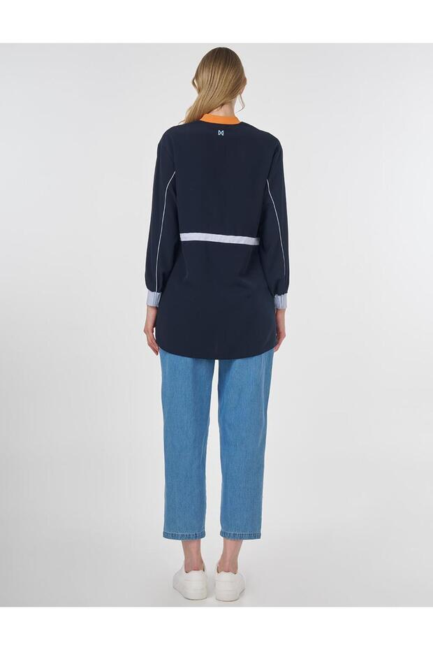 Beli Ayarlanabilir Sloganlı Tunik Koyu Lacivert - 5