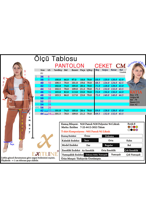 Kadın Üçlü Takım Ceket Pantolon Tshirt - 3