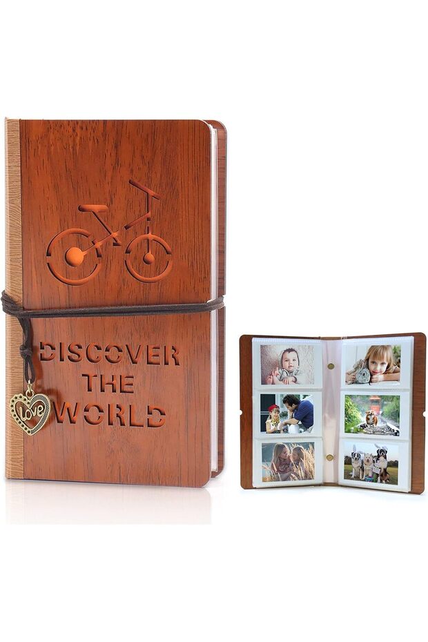 150 Pockets Mini Photo Album Book 2x3 Inch for Fujifilm Instax, Wooden Polaroid Photo Album