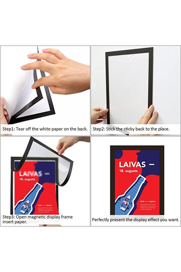 5 Pcs A3 Magnetic Self-Adhesive Display Frames (Black) - 4