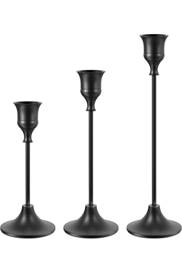 Black Candle Holders for Taper Candles, Set of 3, Decorative Candlestick Holders for Weddin