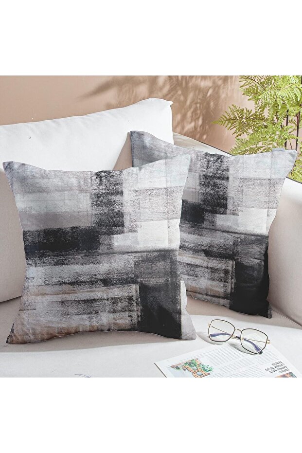 Black & White Velvet Abstract Pillow Covers Set of 2, 18x18 inch