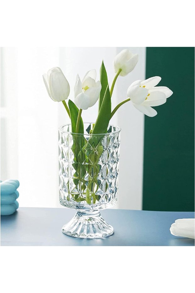 Clear Glass Vase, Goblet Shaped Vase Decorative for Living Room Dining Table Office Decor