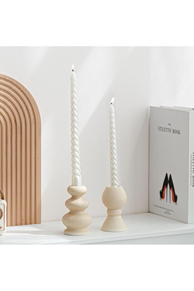 Taper Ceramic Candle Holders, Matte Boho Knot Candlestick Holder Set (2 pcs)