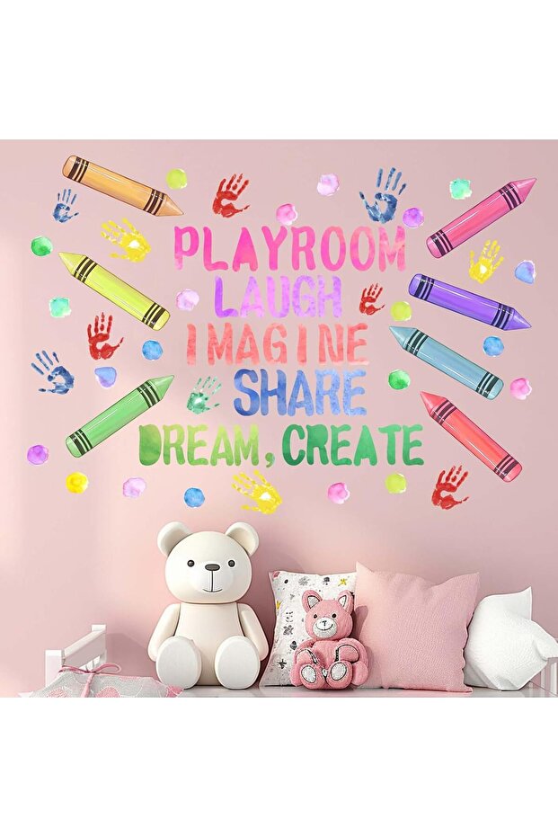 Playroom Wall Stickers - Crayon Handprint Polka Dots Inspirational Quotes