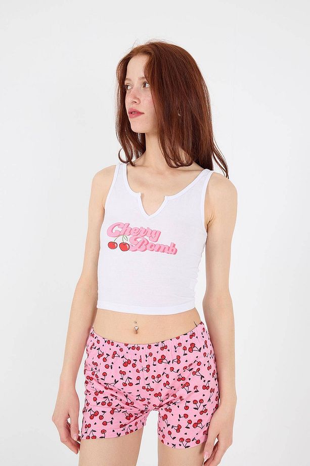 Cherry Bomb Baskılı Şortlu Pijama Takımı Ş075-t8 - 4