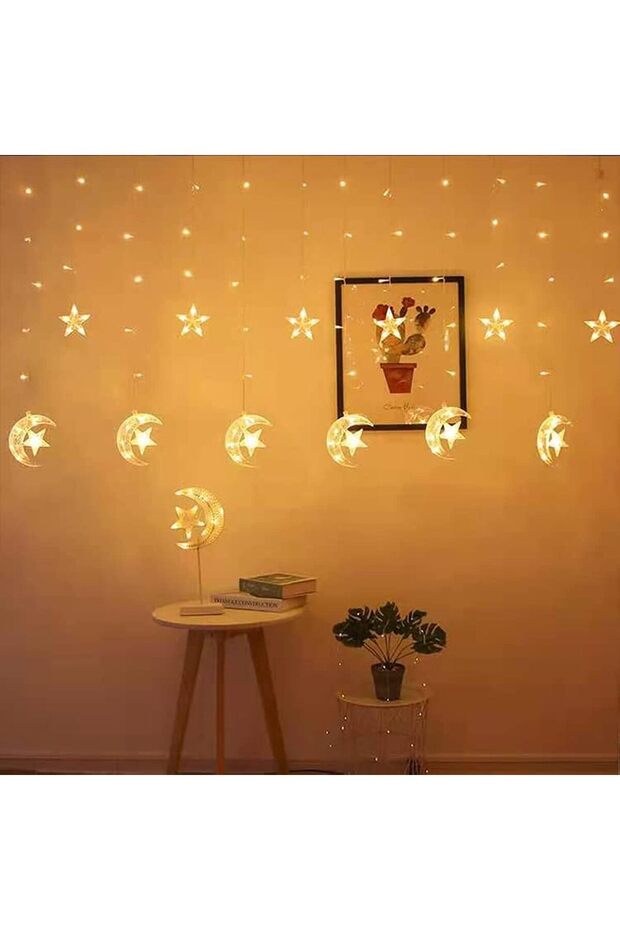 YU WELL Ramadan Decoration Lights Star with Moon and serial lights, 3.5M Ramadan Lights with 8 Modes