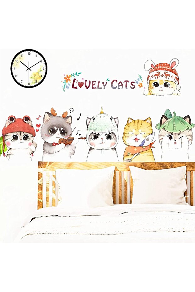 Cute Cats Wall Stickers - Removable Waterproof PVC Animal Decals for Kids' Room