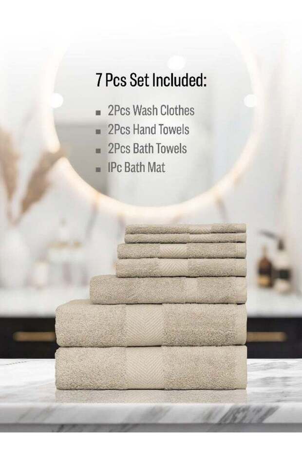 Cotton Berg 7 Piece Towel Set 550 GSM Quick Dry Highly Absorbent Thick Soft Hotel Quality