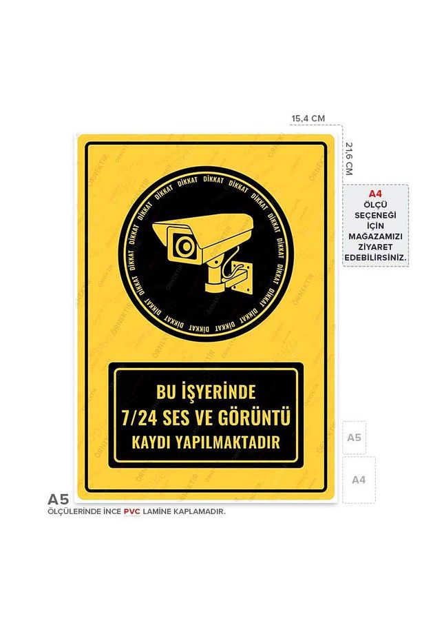U1287-a5 - Bu Işyerinde 7/24 Ses Ve Görüntü Kaydı Yapılmaktadır Uyarı Levhası (15,4X21,6CM) - 1