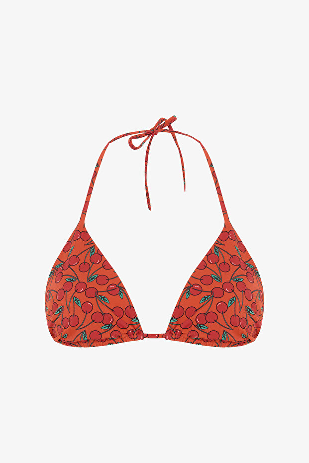 Chery Minimal Cut Cherry Patterned Triangle Bikini Top - 5