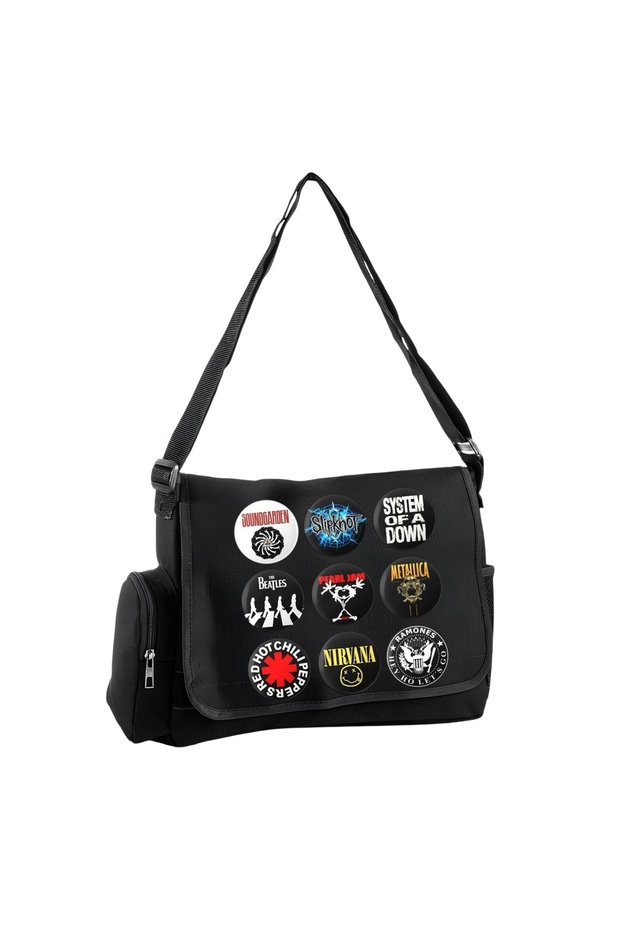 Music Bands Printed Messenger Bag / Bag with Adjustable Belt and Zipper Pockets
