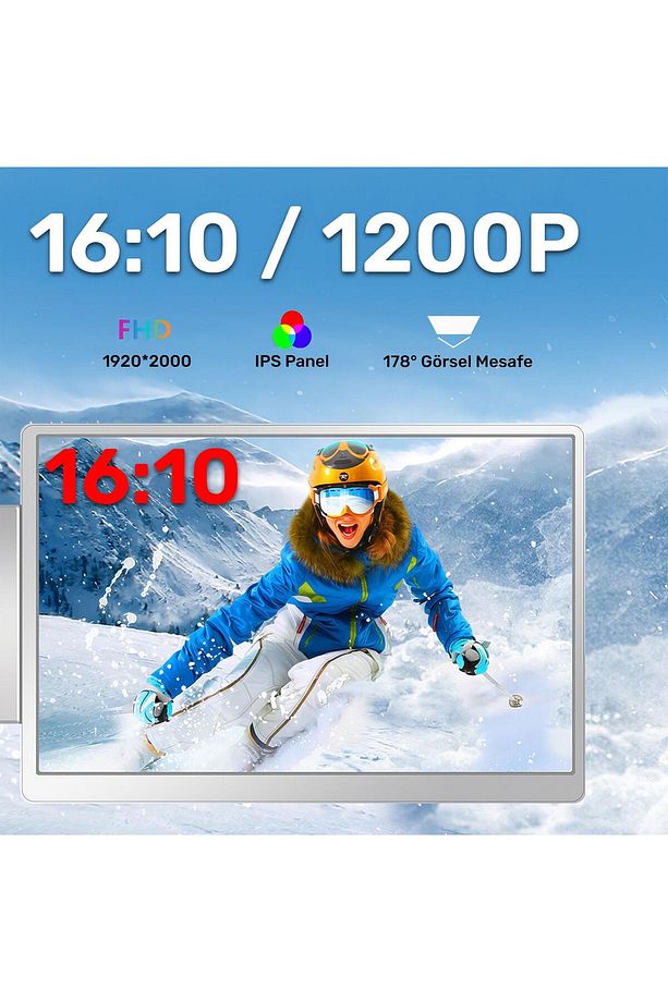 NPM11 16" FHD 1200p IPS Type-C Taşınabilir 2'li Monitör Çoklayıcı Standlı Notebook Monitör - 7