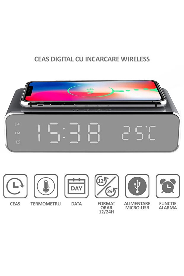 Digital Clock With Alarm And Temperature Sensor, , Wireless Charging Function For - 5