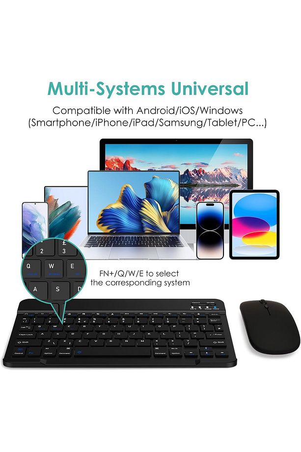 Üniversal Tablet Telefon iPad Cihazlara Uyumlu Kablosuz Taşınabilir Bluetooth Klavye ve Mause Seti - 2