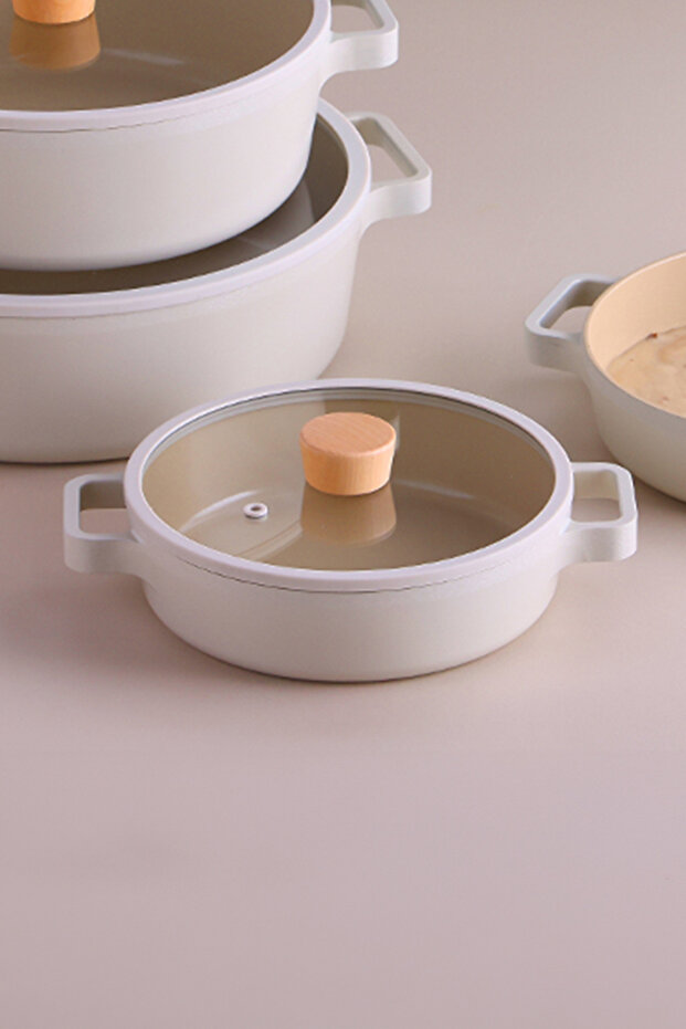 FİKA ALUMINUM SAN WITH GLASS LID 20CM BEIGE