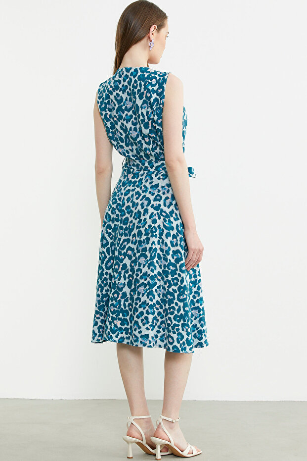 فستان متوسط ​​الطول منقوش - بترولي - 6