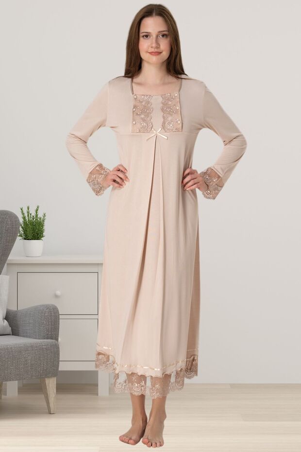 Effortt Brown Lace Maternity Nightie