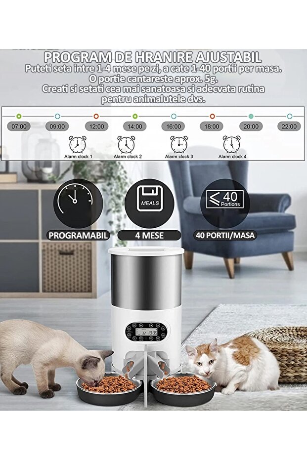 Hranitor Automat Dublu Pentru Caini Si Pisici, , Programabil Prin Butoane, Capacitate 3l - 2