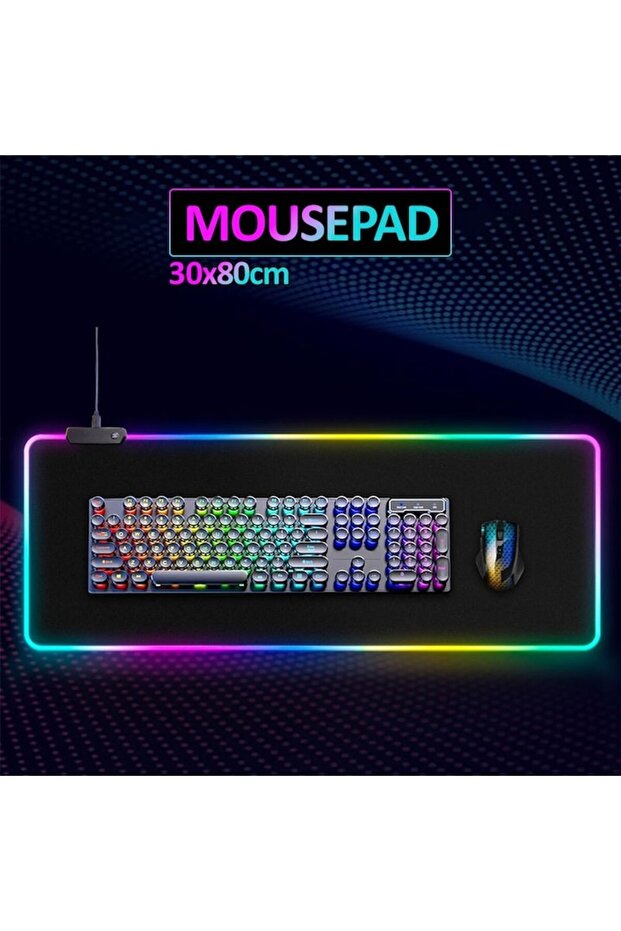 Large Mousepad For Keyboard And Mouse, Borders With RGB Lighting, For - 2
