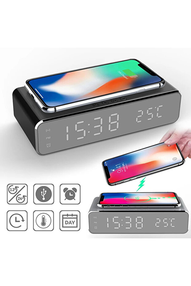 Digital Clock With Alarm And Temperature Sensor, , Wireless Charging Function For - 2