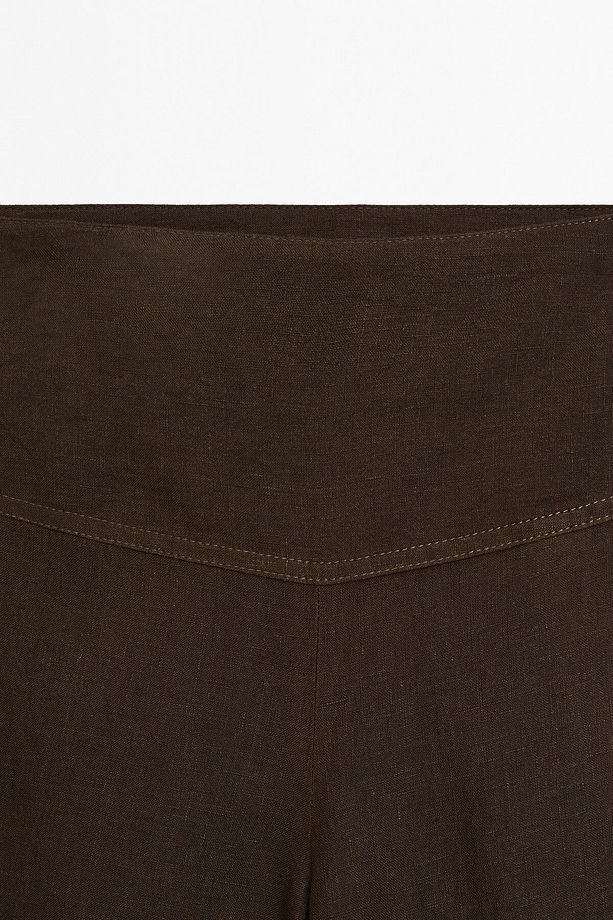 %100 keten yüksek bel geniş paça pantolon - 6