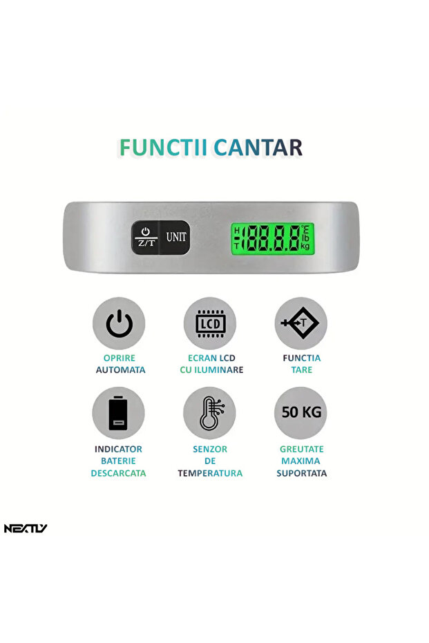 Digital Hand Luggage Scale, LCD Display, Temperature Sensor, Loud Function, Maximum - 2