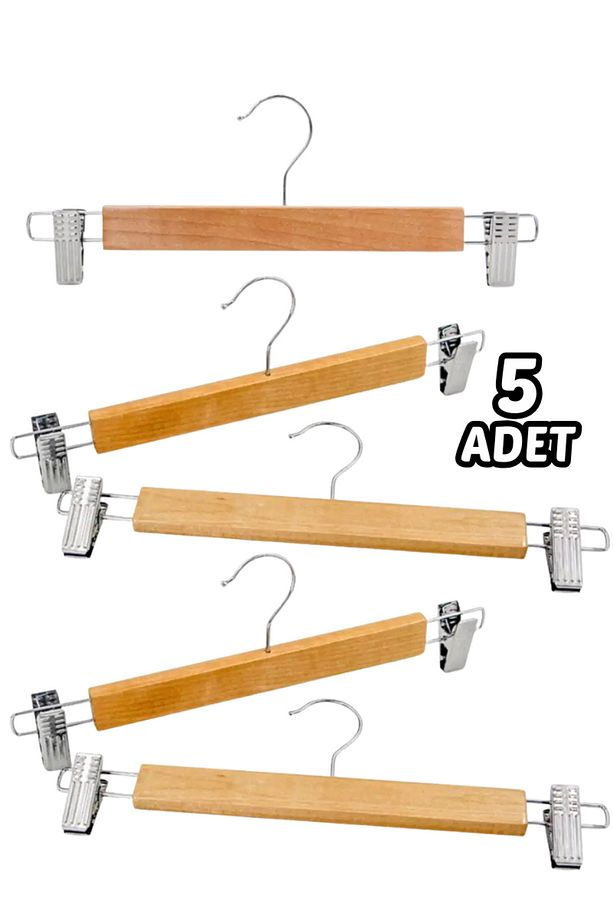 5 Adet Ahşap Askılık Mandallı Etek-Pantolon Askısı Elbise Askısı-bebek askılık - ayarlanır askılık - 3