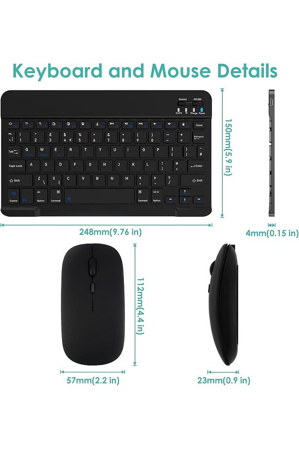 Üniversal Tablet Telefon iPad Cihazlara Uyumlu Kablosuz Taşınabilir Bluetooth Klavye ve Mause Seti - 3