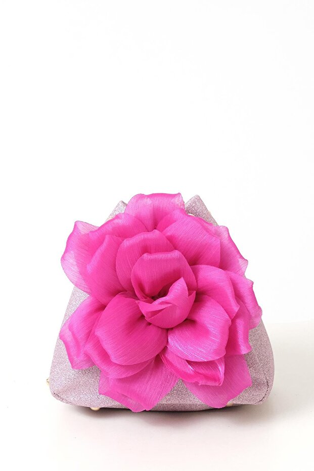 Çiçekli Simli Mini Bucket Çanta - 2