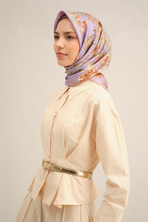 Floral Print Pure Silk Twill Scarf 9347D 50
