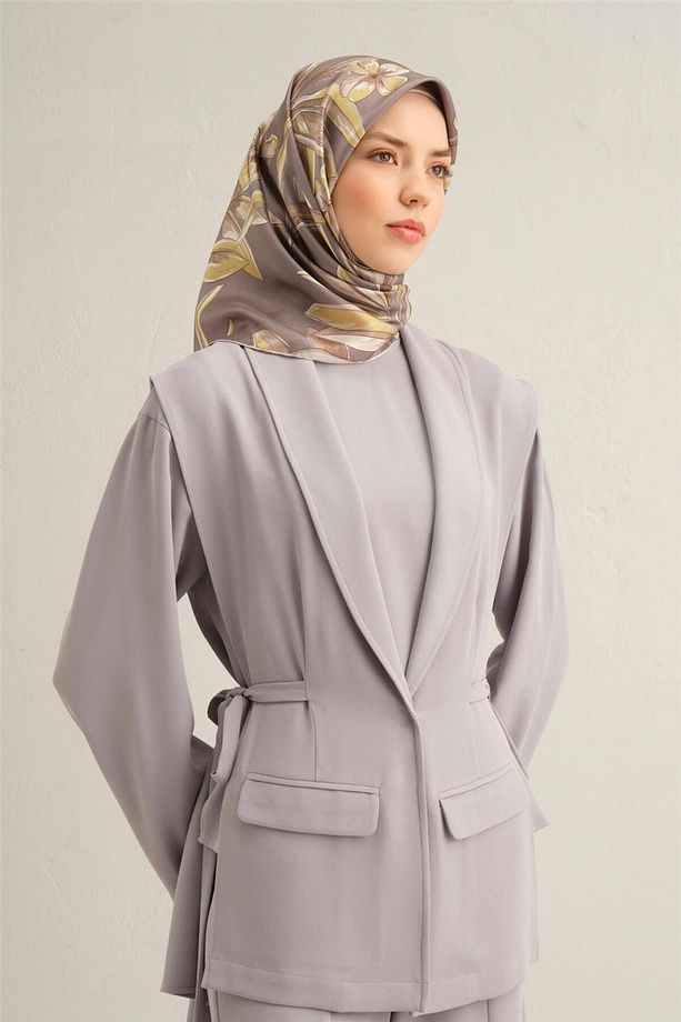 Desenli Saf Ipek Twill Eşarp 9324- 35 - 2