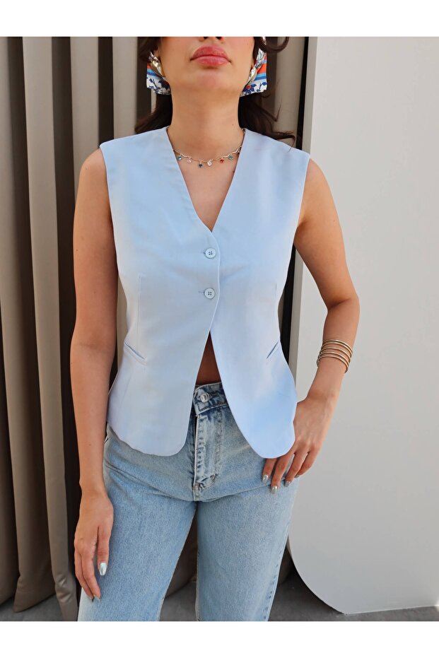 Cepli Düğmeli Yelek - 4